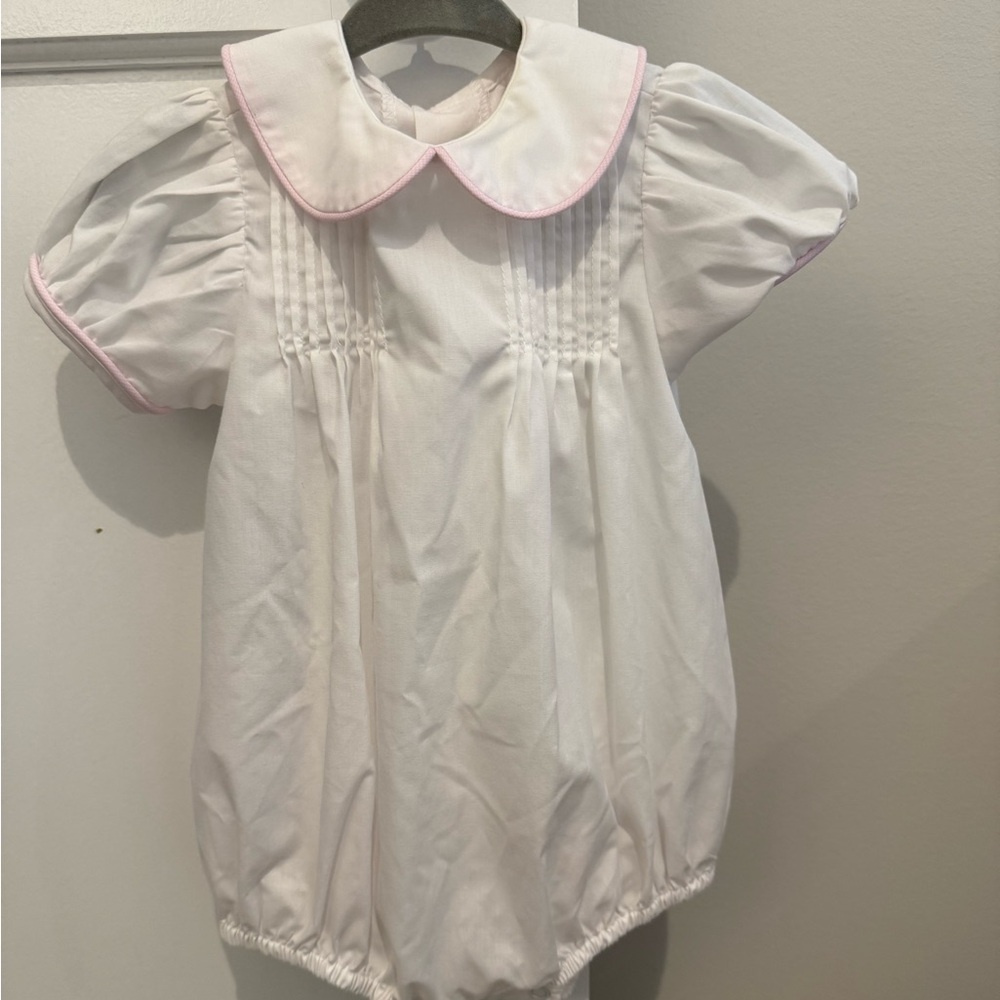 Remember Nguyen Charming White Baby Romper with Pink Accents